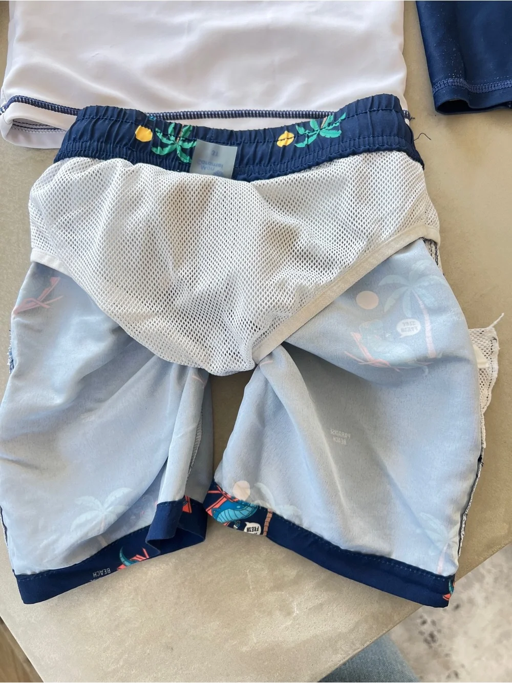 Toddler Kids Rashguard & Shorts Set  'Ride‎ The Waves' Navy & White 3T